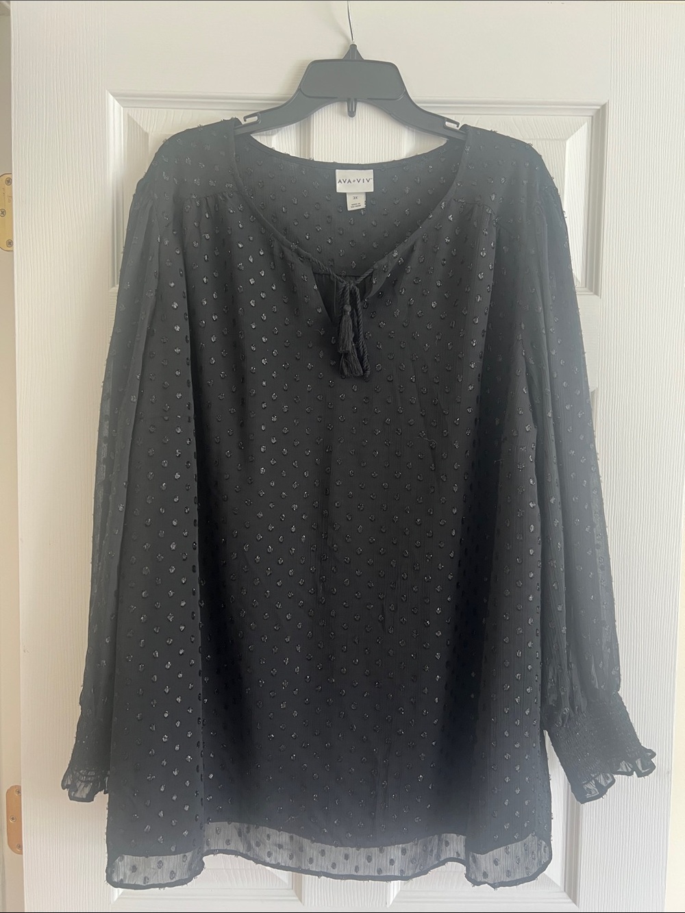 Ava & Viv Black Tie-Neck Blouse